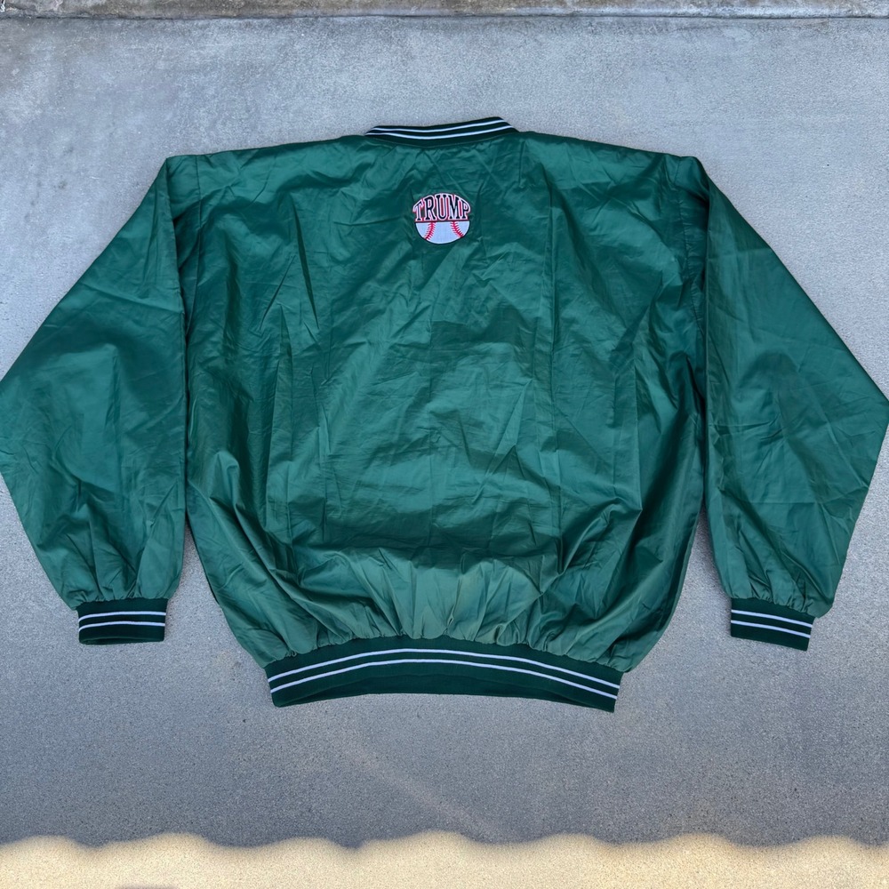 The Rock Authentic Mens 3XL Green Trump Baseball V-Neck Nylon Windbreaker Jacket